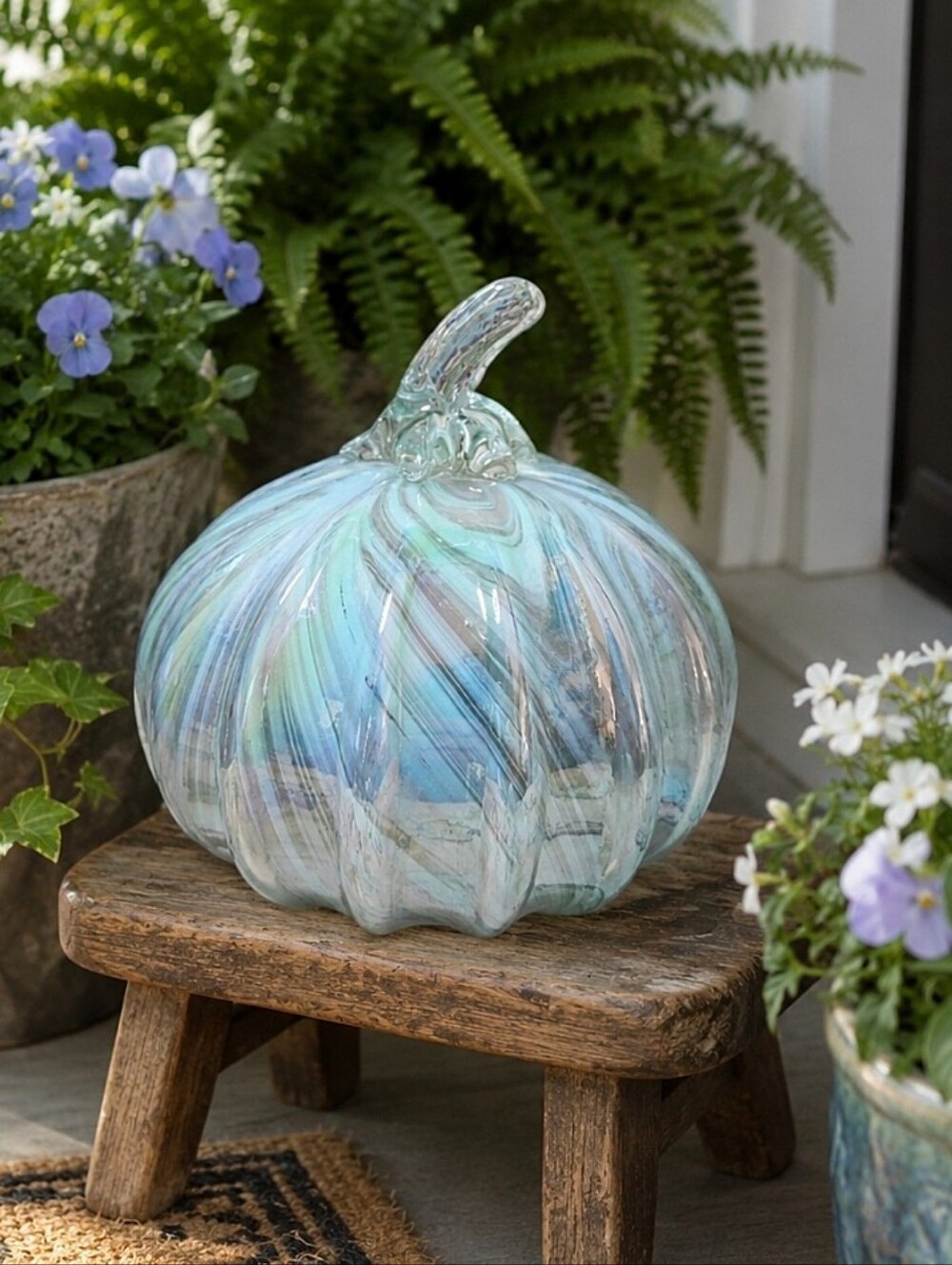 Art Glass Spun Stem Summer Light Blue Swirl Venetian Murano Glass Vibes NEW